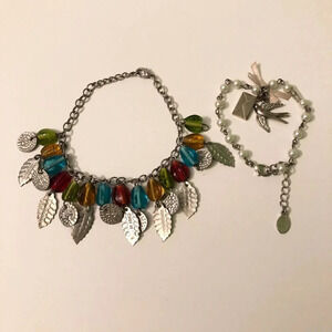 Lot of 2 Bracelets with Charms Leaves  Birds Nature Style